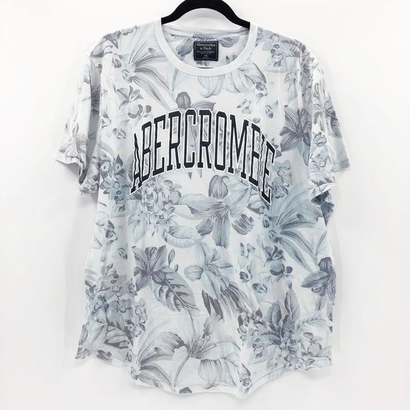 Abercrombie & Fitch Shirts Abercrombie Fitch Mens White Blue Hawaiian Tropical Graphic T
